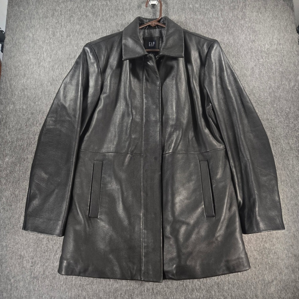 Vintage GAP Leather Jacket Womens Small Black Wool Lined Car Coat Y2K‎ 2000 7/00